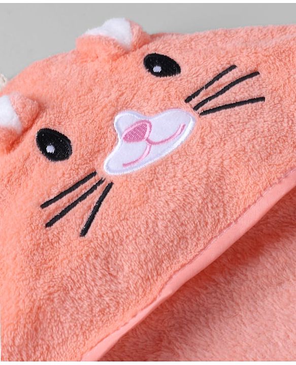 Babyhug Knit Soft Microfiber Towel With Hood Emroidery L 81 x B 81 cm - Orange