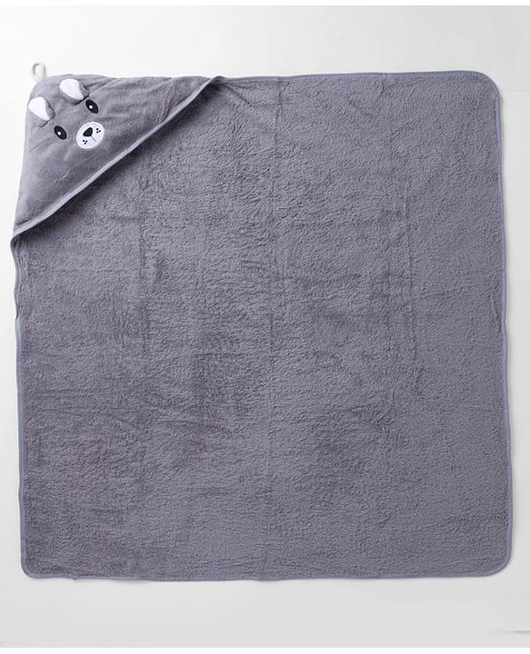 Babyhug Knit Soft Microfiber Towel With Hood Emroidery L 81 x B 81 cm - Grey