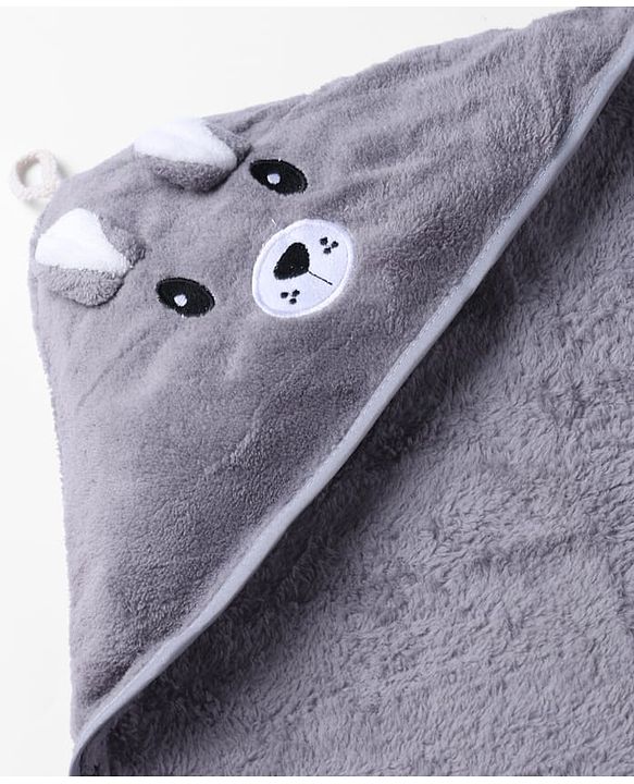Babyhug Knit Soft Microfiber Towel With Hood Emroidery L 81 x B 81 cm - Grey