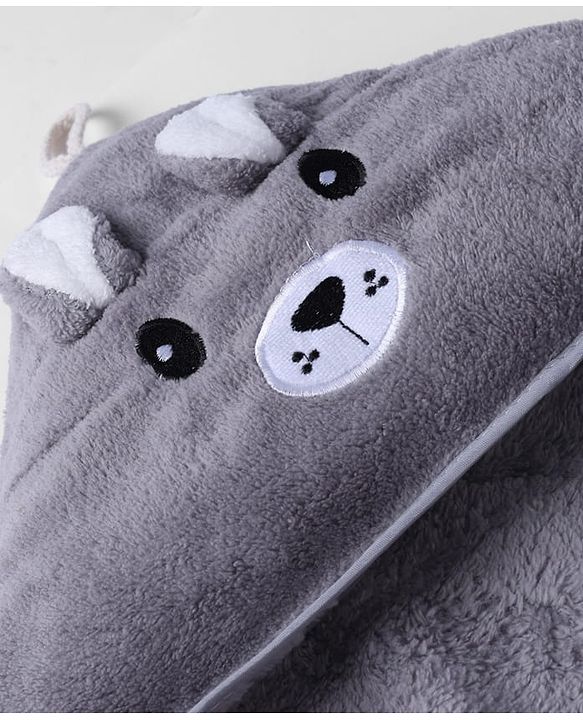 Babyhug Knit Soft Microfiber Towel With Hood Emroidery L 81 x B 81 cm - Grey