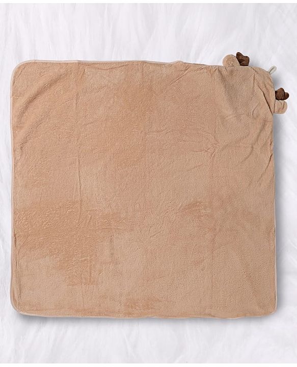 Babyhug Knit Soft Microfiber Hooded Towel With Animal Print & Applique L 80 x B 80 cm - Beige