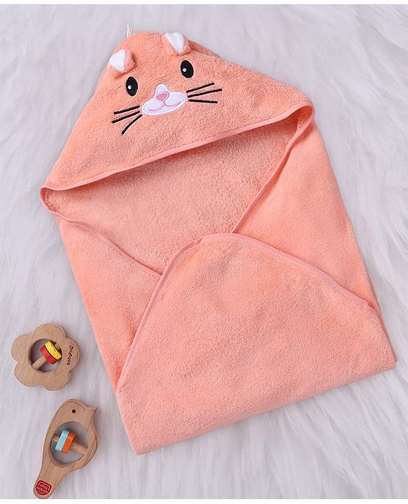 Babyhug Knit Soft Microfiber Hooded Towel With Bear Print L 80 x B 80 cm - Orange