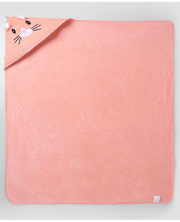 Babyhug Knit Soft Microfiber Hooded Towel With Bear Print L 80 x B 80 cm - Orange