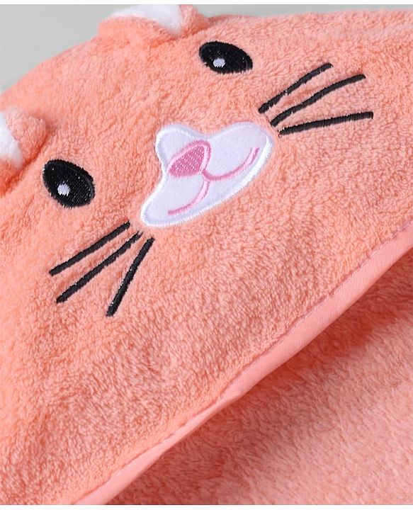 Babyhug Knit Soft Microfiber Hooded Towel With Bear Print L 80 x B 80 cm - Orange