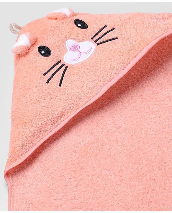 Babyhug Knit Soft Microfiber Hooded Towel With Bear Print L 80 x B 80 cm - Orange