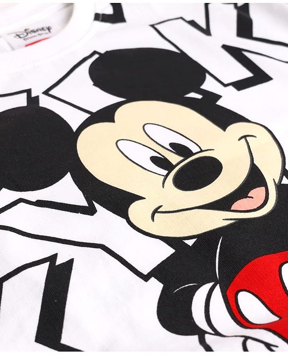 Babyhug Disney Cotton Terry Knit Drop Shoulder Sweatshirt with Full Sleeves and Mickey Mouse Graphic - White