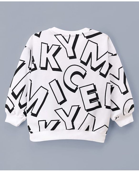 Babyhug Disney Cotton Terry Knit Drop Shoulder Sweatshirt with Full Sleeves and Mickey Mouse Graphic - White