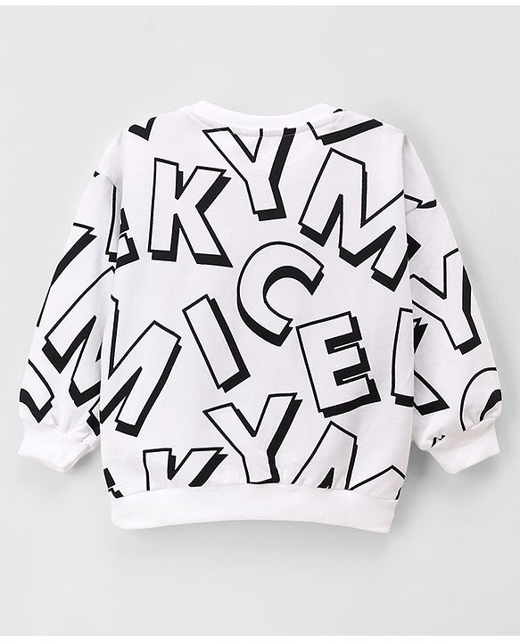 Babyhug Disney Cotton Terry Knit Drop Shoulder Sweatshirt with Full Sleeves and Mickey Mouse Graphic - White