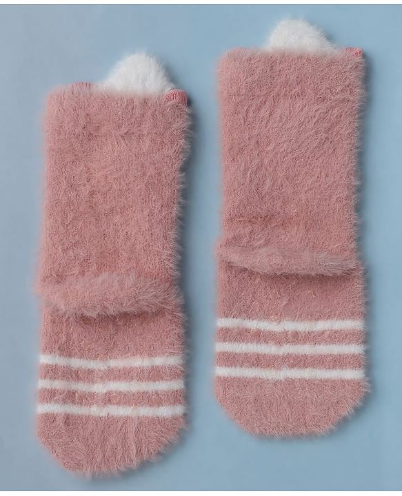 Cute Walk by Babyhug Cotton Blend Knit Mid Calf Socks With Puppy Applique - Plum