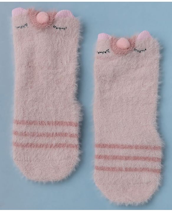 Cute Walk by Babyhug Cotton Blend Knit Mid Calf Socks With Puppy Applique - Plum