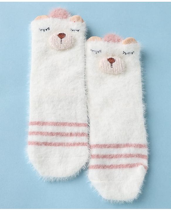 Cute Walk by Babyhug Cotton Blend Knit Mid Calf Socks With Puppy Applique - Plum