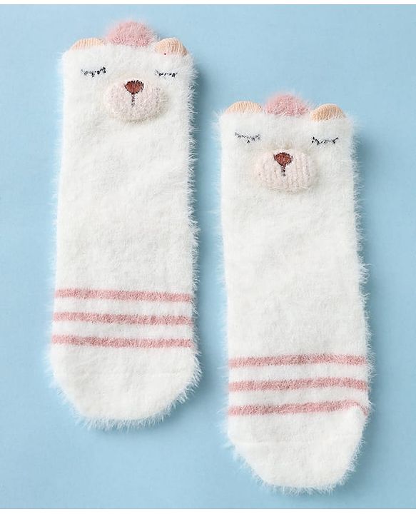 Cute Walk by Babyhug Cotton Blend Knit Mid Calf Socks With Puppy Applique - Plum