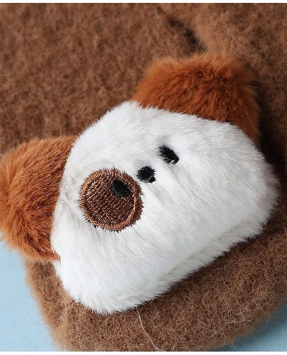 Cute Walk by Babyhug Knit Mid Calf Length Woolen Socks With Puppy Applique - Brown