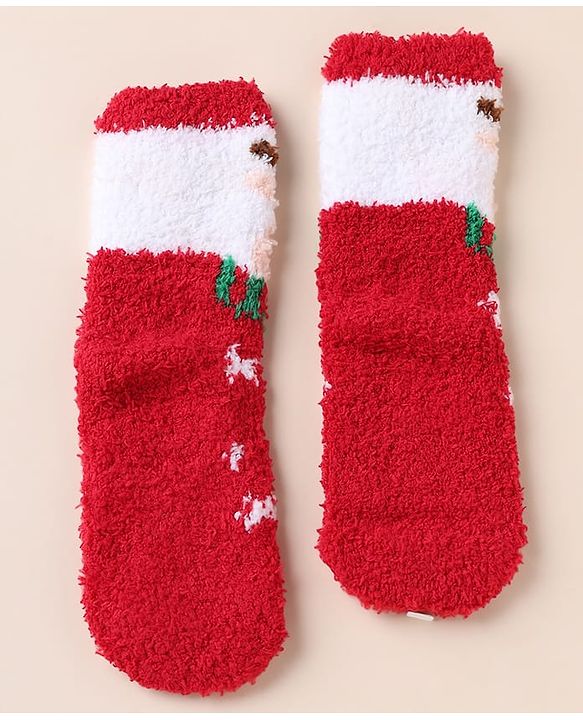 Cute Walk by Babyhug Knit Mid Calf Length Woolen Socks With Snow Design - Red