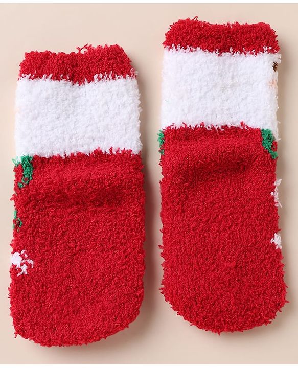 Cute Walk by Babyhug Knit Mid Calf Length Woolen Socks With Snow Design - Red