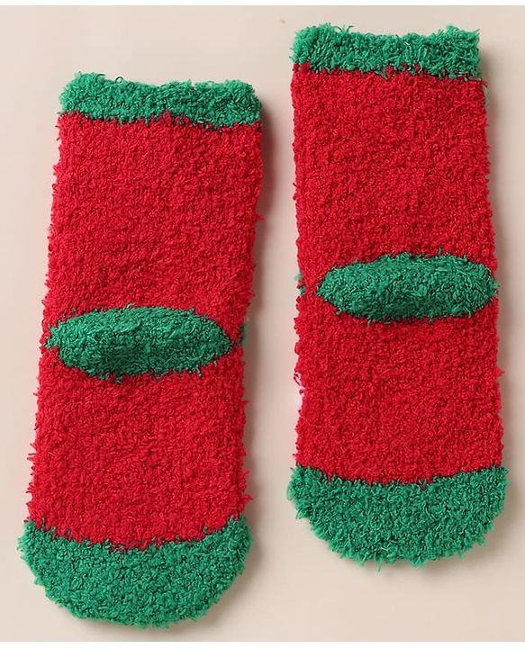 Cute Walk by Babyhug Knit Mid Calf Length Woolen Socks With Christmas Tree Design - Green Red