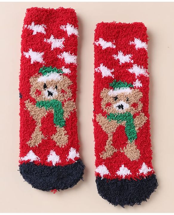 Cute Walk by Babyhug Mid Calf Length Woolen Socks With Snow Design - Red