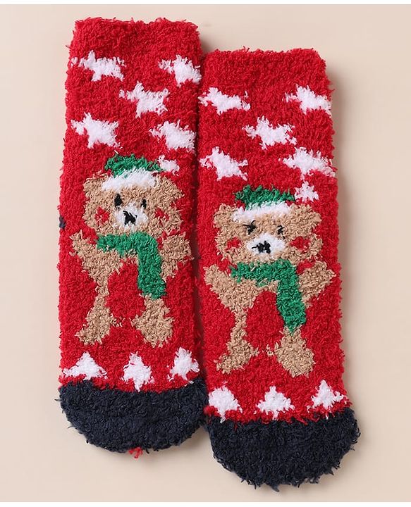 Cute Walk by Babyhug Mid Calf Length Woolen Socks With Snow Design - Red