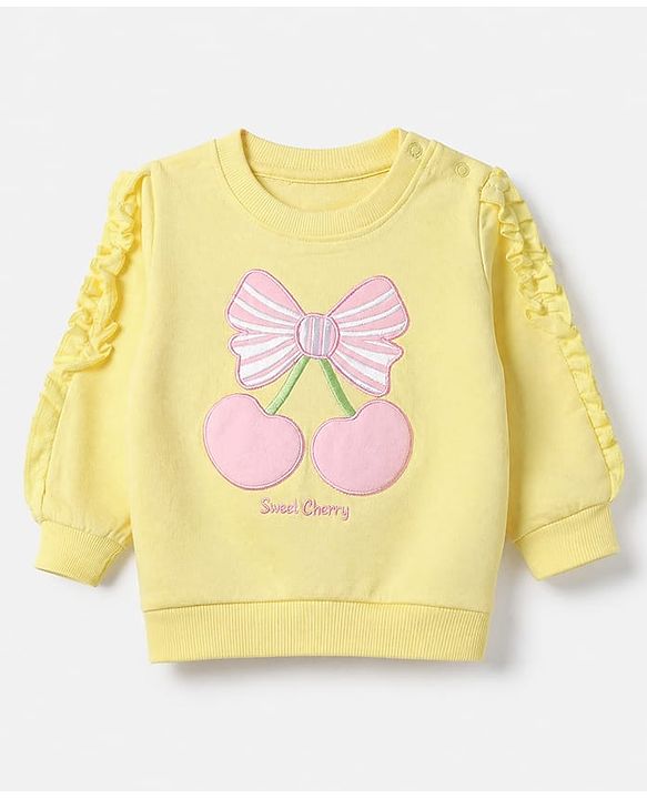 Babyhug 100% Cotton Heavy Gauge Knit Full Sleeves Sweatshirt With Cherry Print - Light Yellow