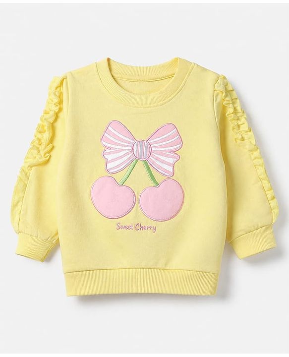 Babyhug 100% Cotton Heavy Gauge Knit Full Sleeves Sweatshirt With Cherry Print - Light Yellow