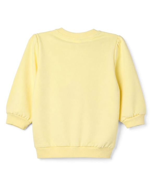 Babyhug Heavy Gauge 100% Cotton Knit Full Sleeves Sweatshirt with Bow Sequins - Yellow