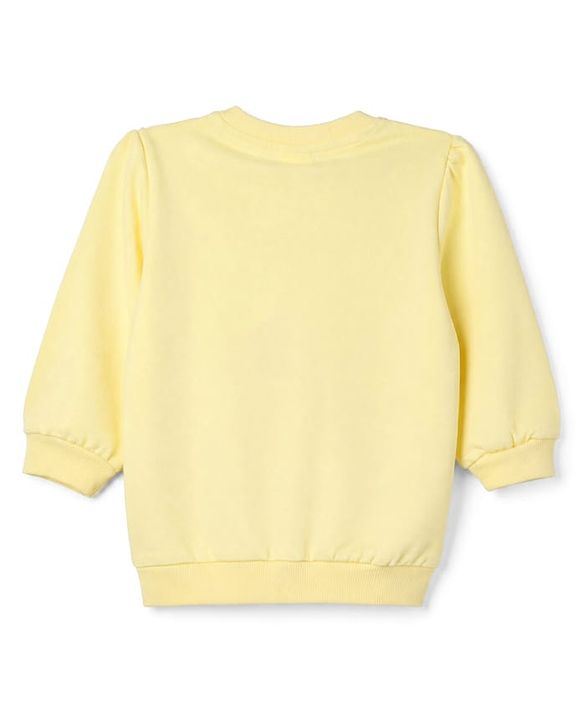Babyhug Heavy Gauge 100% Cotton Knit Full Sleeves Sweatshirt with Bow Sequins - Yellow
