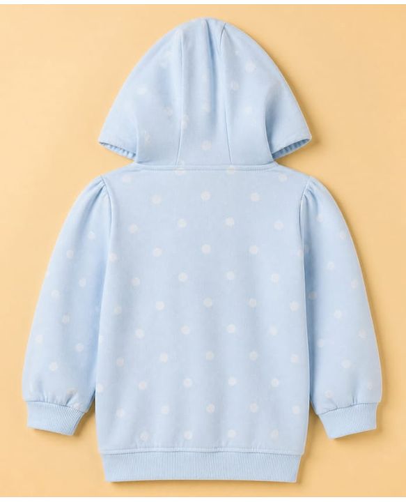Babyhug 100% Cotton Knit Front Open Heavy Gauge Sweatshirt with Full Sleeves and Polka Dots Print - Light Blue