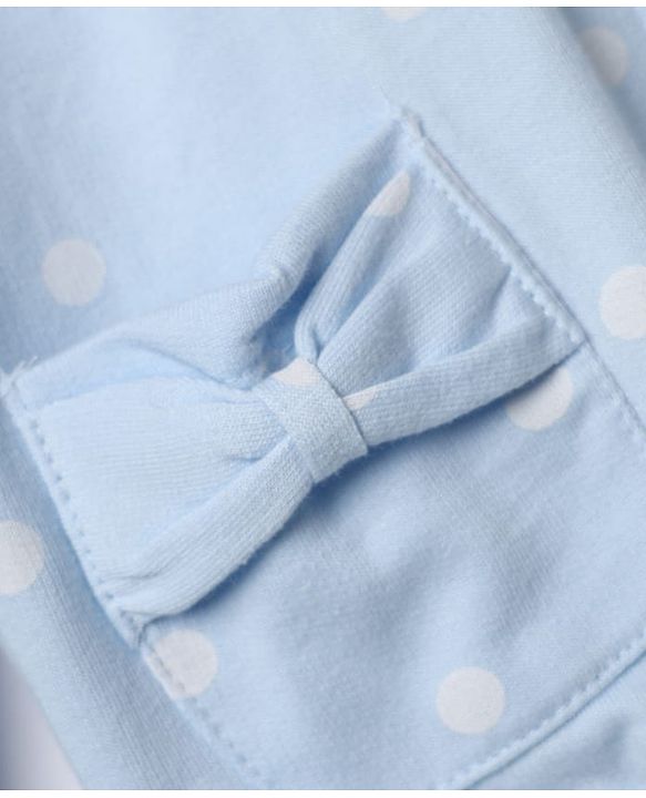 Babyhug 100% Cotton Knit Front Open Heavy Gauge Sweatshirt with Full Sleeves and Polka Dots Print - Light Blue