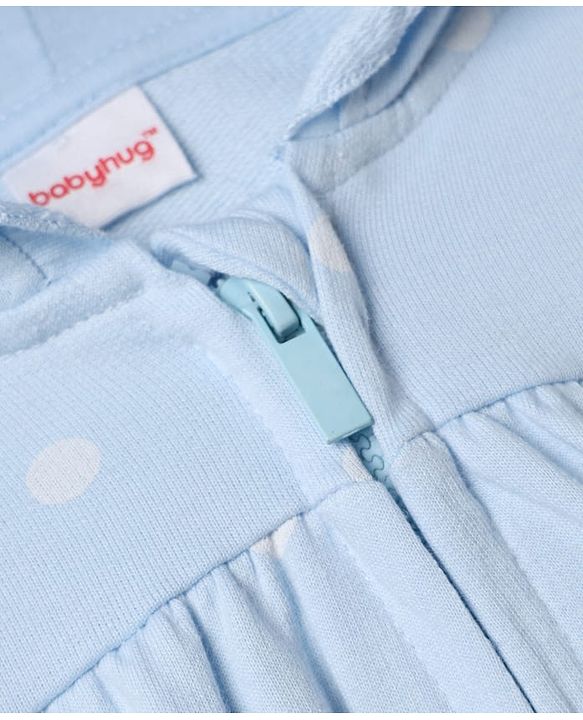 Babyhug 100% Cotton Knit Front Open Heavy Gauge Sweatshirt with Full Sleeves and Polka Dots Print - Light Blue
