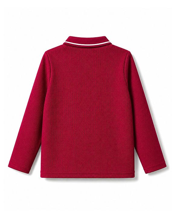 Pine Kids Cotton Knit Polo T-Shirt with Half Sleeves and Shark & Color Block Print - Maroon