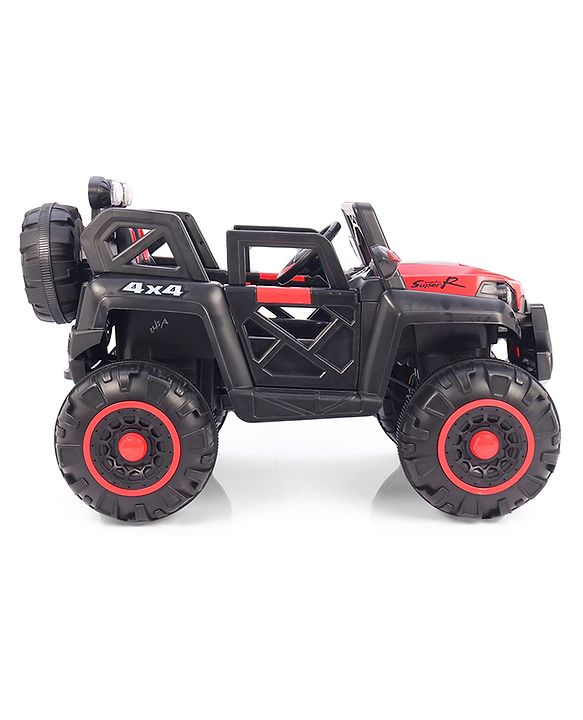 Babyhug Battery Operated Ride-On Jeep with Remote Control| Openable Doors, Music & LED Lights| Magic Swing Mode| Rechargeable Blattery| 20 kg Capacity| Toy for 18 Months6 Years| Black & Red