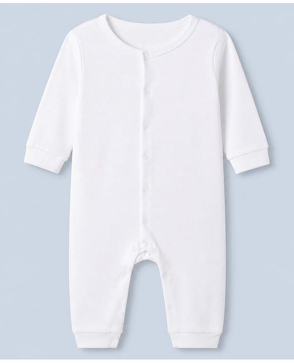 Babyhug 100% Cotton Interlock Knit Full Sleeves Solid Romper - White