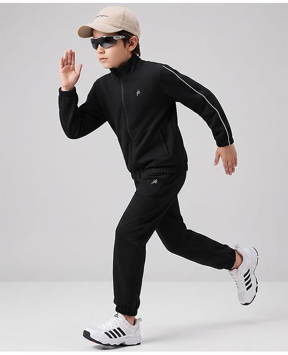 Pine Active Woven Ultra Light Woven Full Sleeves Tracksuit - Black
