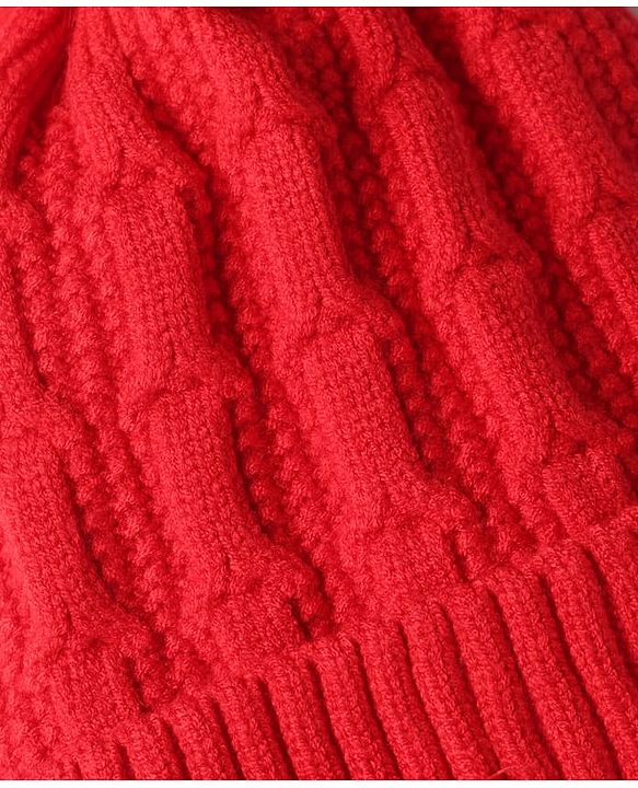 Babyhug Knit Woollen Pom Pom Cap Red- Diameter 11 cm