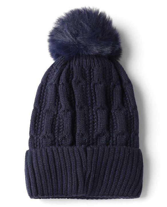 Babyhug Knit Woollen Pom Pom Cap Neavy Blue - Diameter 11 cm