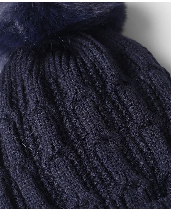 Babyhug Knit Woollen Pom Pom Cap Neavy Blue - Diameter 11 cm
