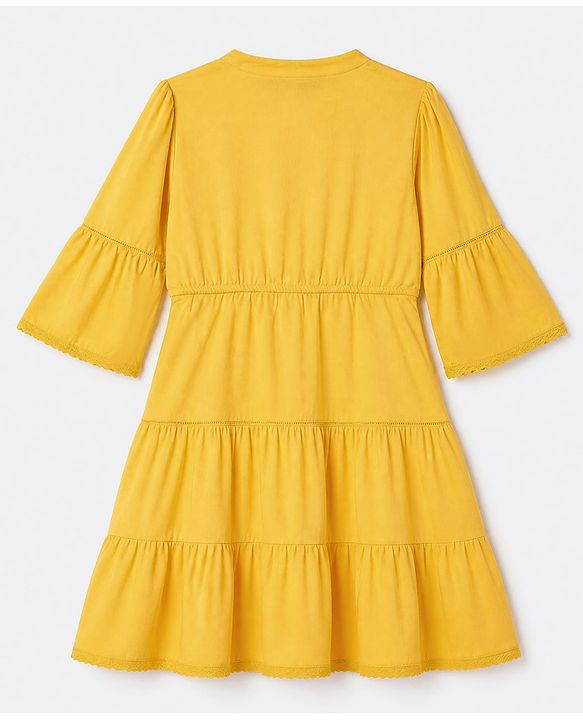 Pine Kids Rayon Woven Half Sleeves One Piece Dress -Yellow
