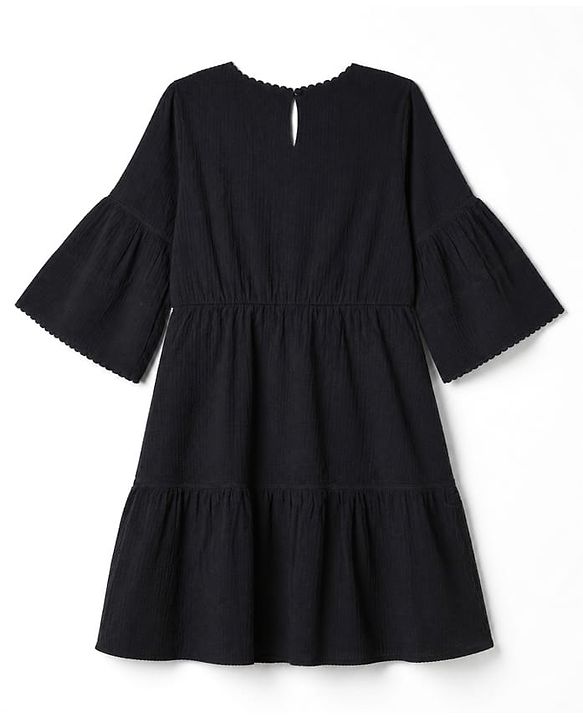 Pine Kids Cotton Woven Half Sleeves Knee Length Solid Frock - Black