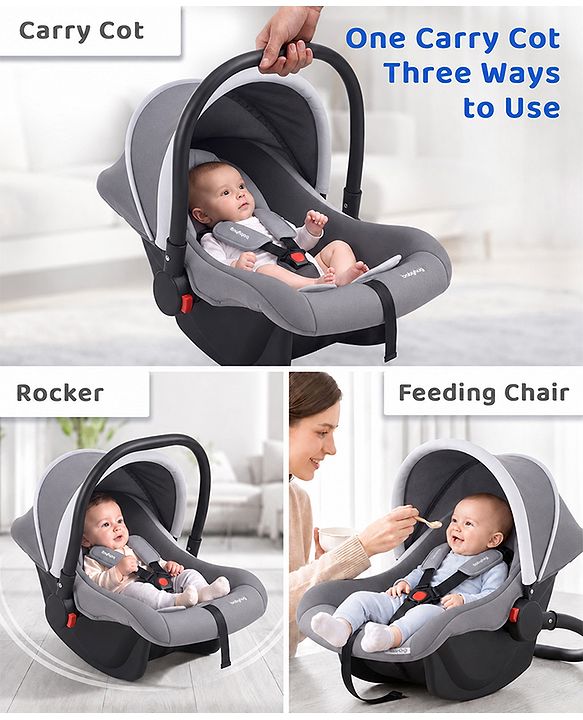 Babyhug Cloud Cradle 3-in-1 Baby Carry Cot  White Grey| Rocker & Baby Seat| Safety Harness| Adjustable Canopy| Lightweight Portable Design| Removable & Washable Cover| 015 Months