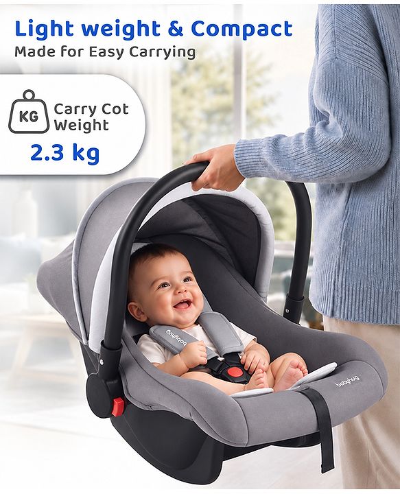 Babyhug Cloud Cradle 3-in-1 Baby Carry Cot  White Grey| Rocker & Baby Seat| Safety Harness| Adjustable Canopy| Lightweight Portable Design| Removable & Washable Cover| 015 Months