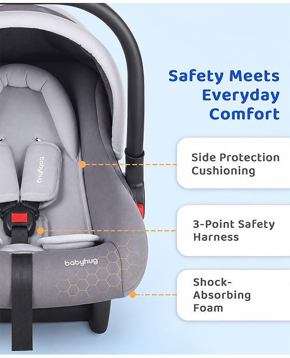 Babyhug Cloud Cradle 3-in-1 Baby Carry Cot  White Grey| Rocker & Baby Seat| Safety Harness| Adjustable Canopy| Lightweight Portable Design| Removable & Washable Cover| 015 Months