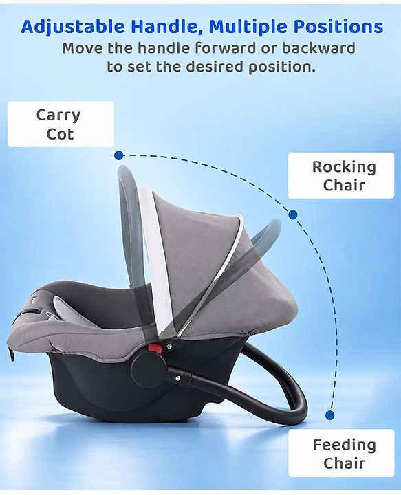 Babyhug Cloud Cradle 3-in-1 Baby Carry Cot  White Grey| Rocker & Baby Seat| Safety Harness| Adjustable Canopy| Lightweight Portable Design| Removable & Washable Cover| 015 Months