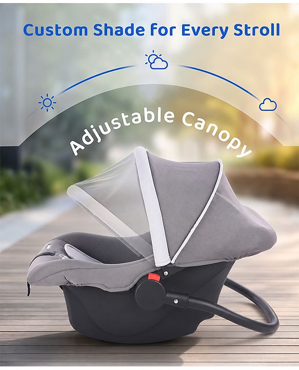 Babyhug Cloud Cradle 3-in-1 Baby Carry Cot  White Grey| Rocker & Baby Seat| Safety Harness| Adjustable Canopy| Lightweight Portable Design| Removable & Washable Cover| 015 Months