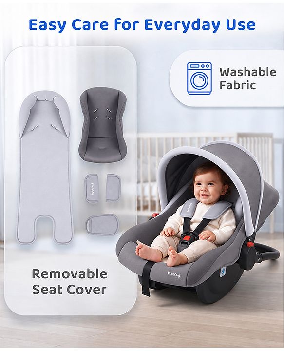 Babyhug Cloud Cradle 3-in-1 Baby Carry Cot  White Grey| Rocker & Baby Seat| Safety Harness| Adjustable Canopy| Lightweight Portable Design| Removable & Washable Cover| 015 Months