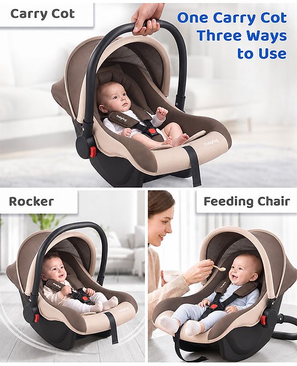 Babyhug Cloud Cradle 3-in-1 Baby Carry Cot  White Grey| Rocker & Baby Seat| Safety Harness| Adjustable Canopy| Lightweight Portable Design| Removable & Washable Cover| 015 Months