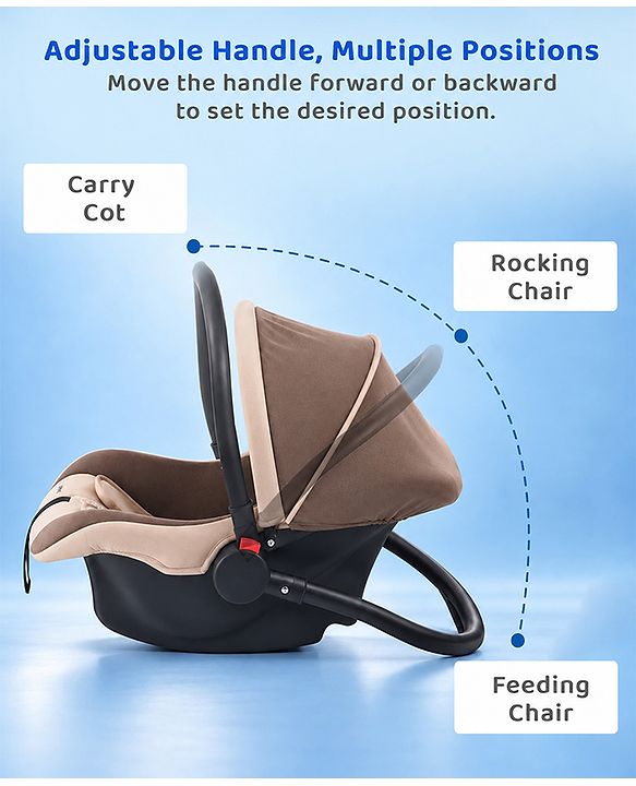 Babyhug Cloud Cradle 3-in-1 Baby Carry Cot  White Grey| Rocker & Baby Seat| Safety Harness| Adjustable Canopy| Lightweight Portable Design| Removable & Washable Cover| 015 Months
