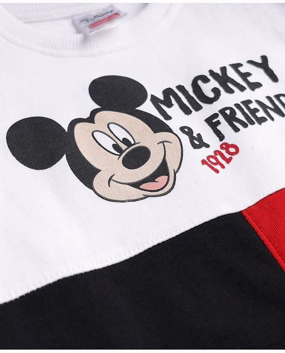 Babyhug Disney 100% Cotton Terry Knit Full Sleeves Sweatshirt and Pant Mickey Mouse Print in White