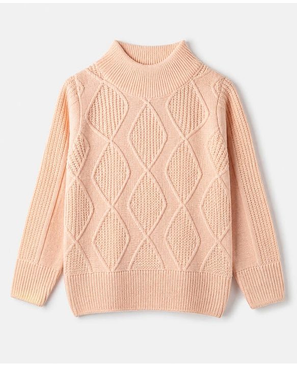 Babyhug Knit Pullover with Full Sleeves & Cable Knit Design - Peach