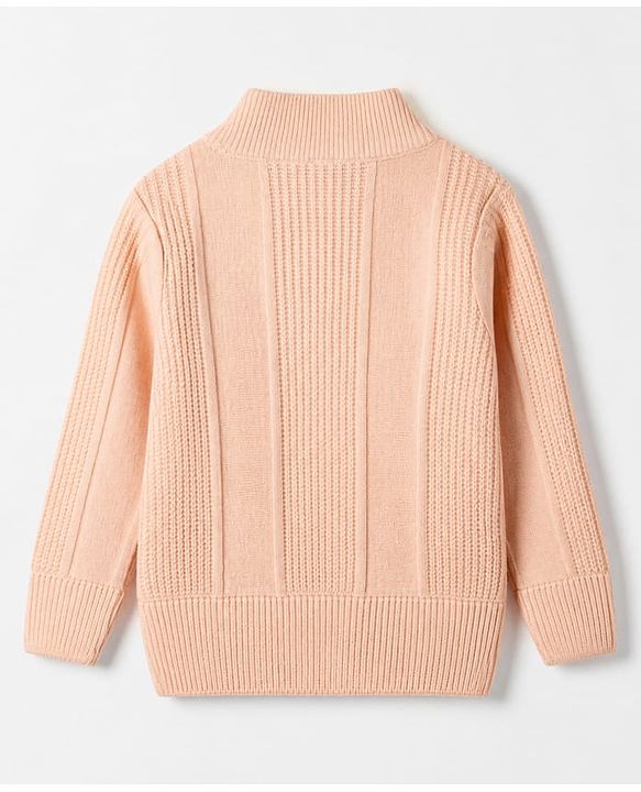 Babyhug Knit Pullover with Full Sleeves & Cable Knit Design - Peach