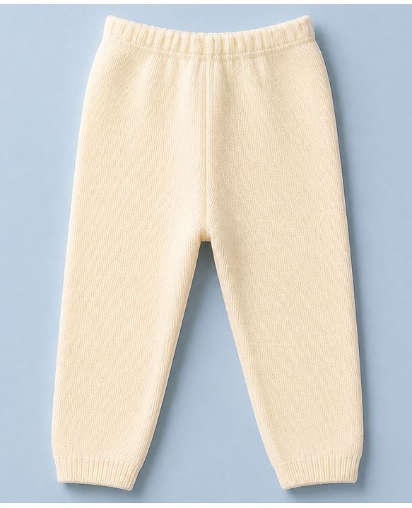 Babyhug Knit Full Sleeves Striped Sweater Set with B patch - Cream